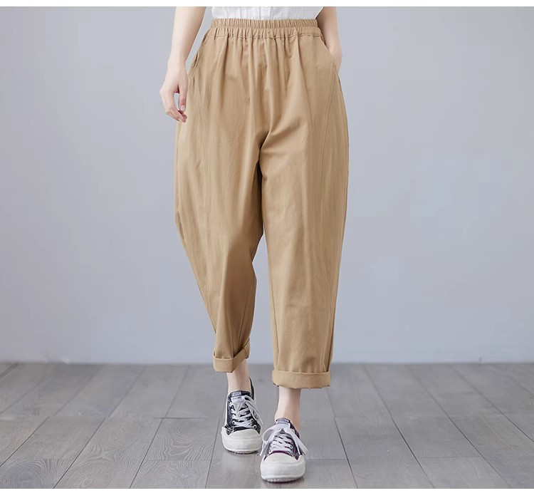 レディース九分丈綿麻ハイウエストワイドパンツ