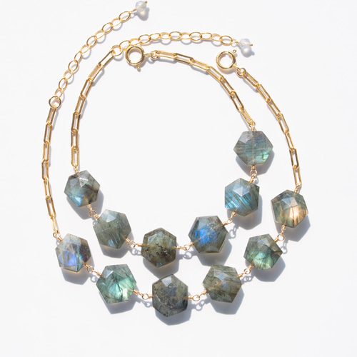 ラブラドライト（ヘキサゴンカット）とレクタングルチェーンの