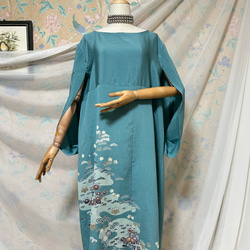 花扇面 金彩 黒留袖ドレス ケープスリーブ 着物リメイク