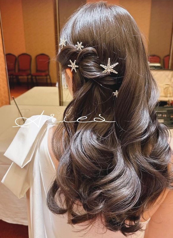 月と星のビジュー】シルバー ヘアピン4本セット ブライダル