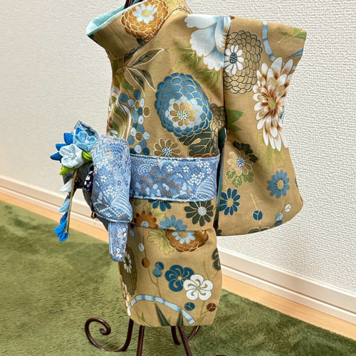 ハンドメイド☆犬浴衣☆富士和柄パッチ☆ベージュ帯