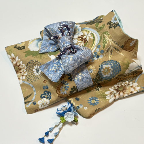 ☆2025新作犬服⭐︎ つまみ細工帯飾り付き 犬用着物 女の子用 和柄