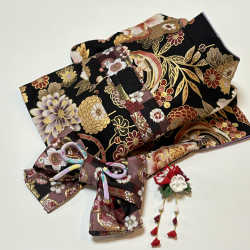 ☆2025新作犬服⭐︎ つまみ細工帯飾り付き 犬用着物 女の子用 和柄