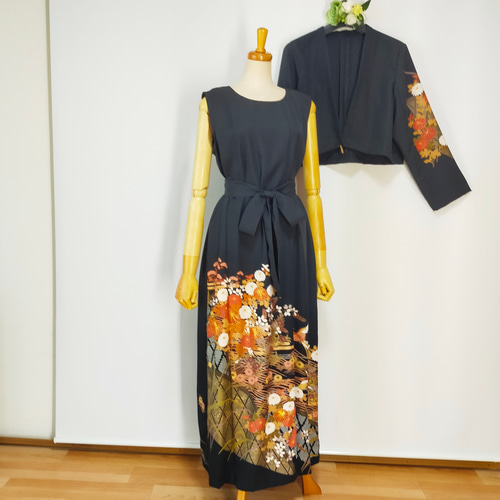 黒留袖アンサンブル*ノースリーブワンピース+ボレロ長袖*着物