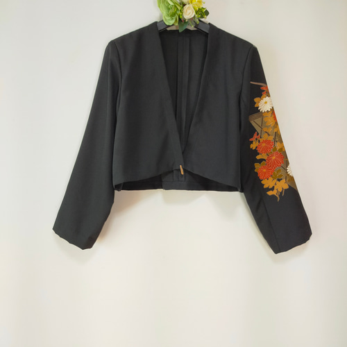 ★黒留袖アンサンブル*フレンチワンピ+ボレロ*着物リメイク正絹作家*2L〜3L㉚ 黒留袖アンサンブル*フレンチワンピース+ボレロ*着物リメイク