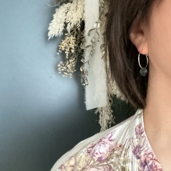 【送料無料】Blanco. silver925 x クリスタル　フープピアス 6枚目の画像