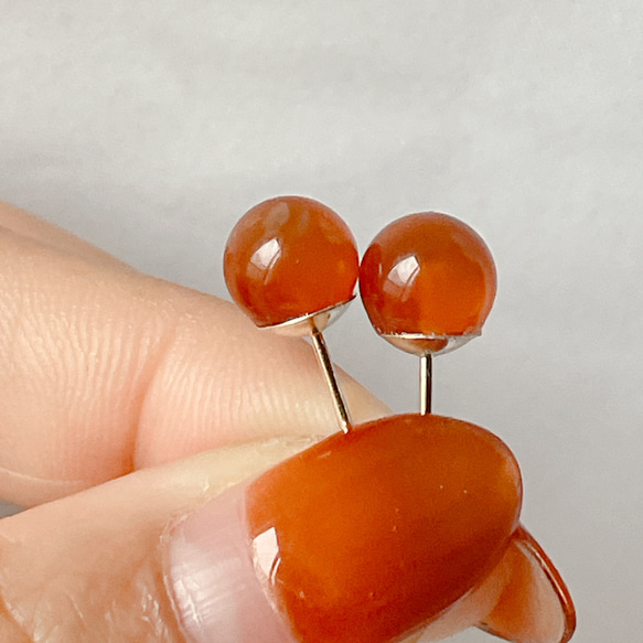 【新入荷】天然瑪瑙　無処理メノウ　ピアス　両耳用　赤瑪瑙 5枚目の画像