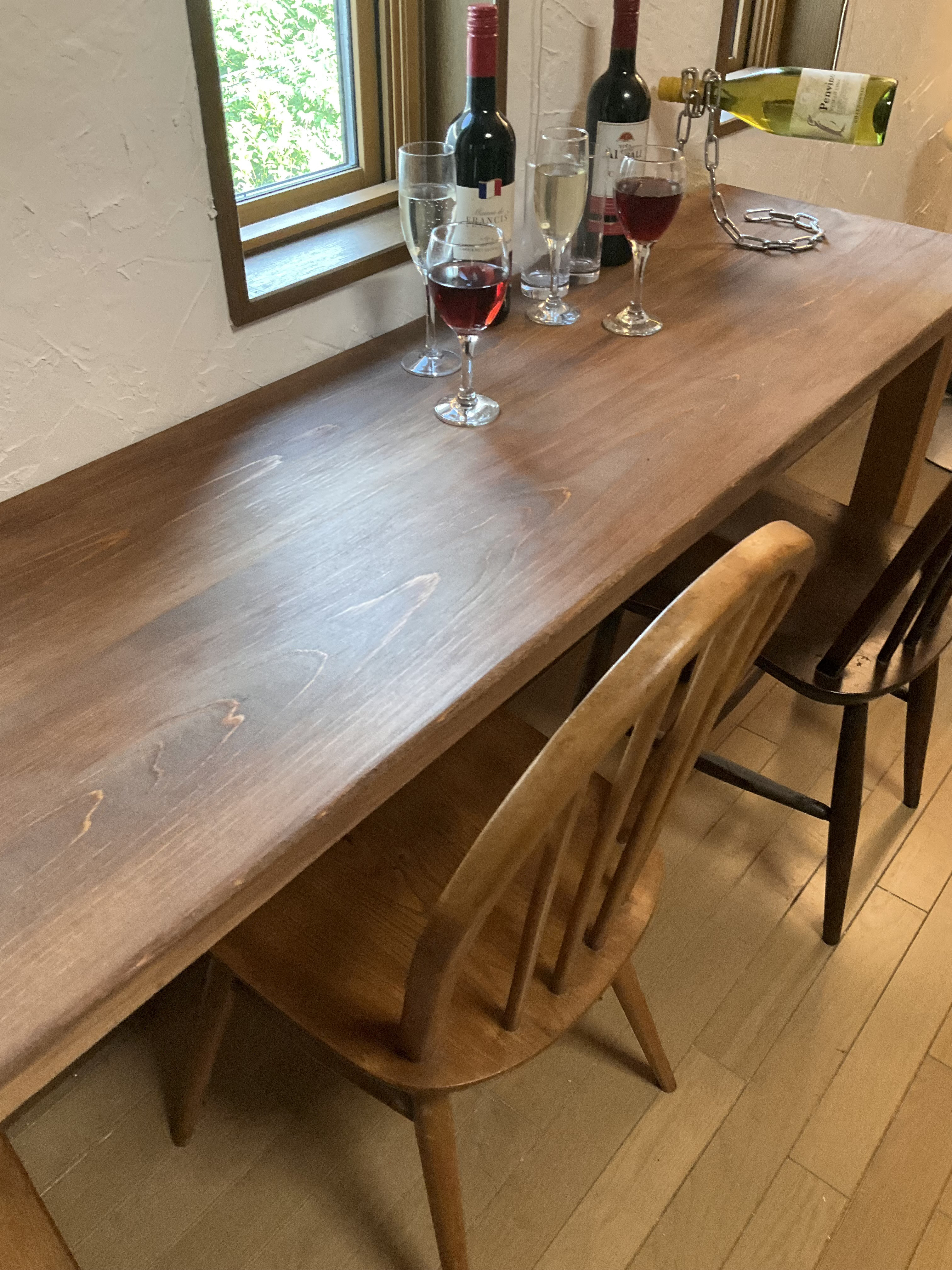 新作♪1000ヒノキ角足ひのき天板100cm奥行約46㎝　カウンターテーブル　　ダイニングテーブル　カウンターテーブル