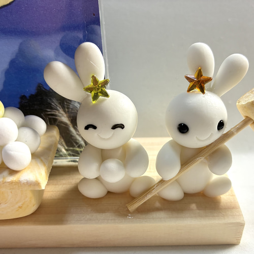 ☆満月プレートとうさぎちゃん(受注生産) 樹脂粘土 お月見 秋