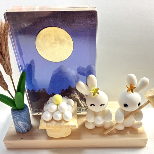 ☆満月プレートとうさぎちゃん(受注生産) 樹脂粘土 お月見 秋 その他