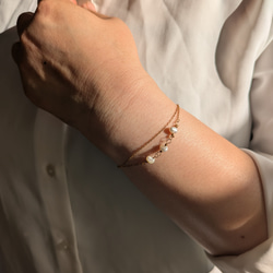 シンプル　ブレスレット　つけっぱなし　サージカルステンレス　ゴールド　極細　チェーン　金属アレルギー対応　華奢　パール　 9枚目の画像