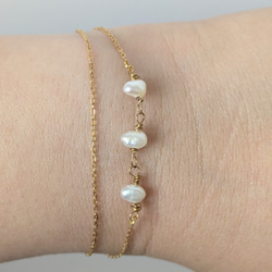 シンプル　ブレスレット　つけっぱなし　サージカルステンレス　ゴールド　極細　チェーン　金属アレルギー対応　華奢　パール　 8枚目の画像