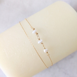 シンプル　ブレスレット　つけっぱなし　サージカルステンレス　ゴールド　極細　チェーン　金属アレルギー対応　華奢　パール　 4枚目の画像