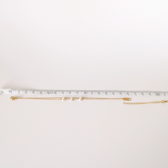 シンプル　ブレスレット　つけっぱなし　サージカルステンレス　ゴールド　極細　チェーン　金属アレルギー対応　華奢　パール　 6枚目の画像