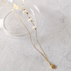 シンプル　ブレスレット　つけっぱなし　サージカルステンレス　ゴールド　極細　チェーン　金属アレルギー対応　華奢　パール　 7枚目の画像