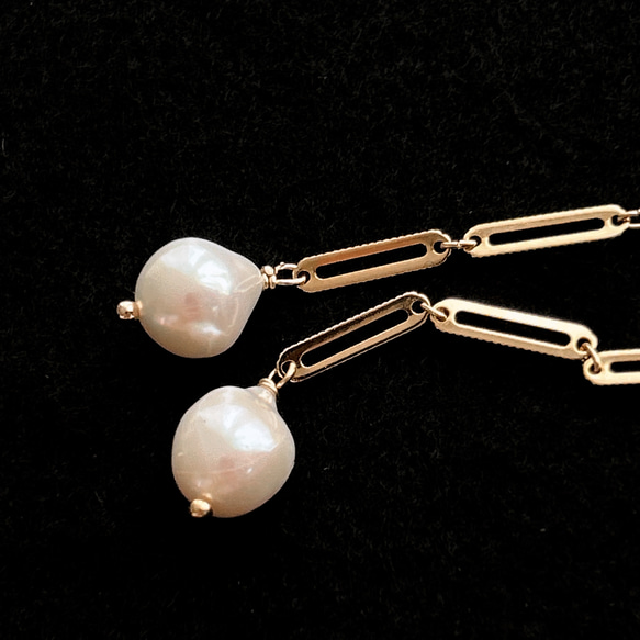 残り1点　Blanco. ドロップ型パール　チェーンピアス ゴールド 2枚目の画像