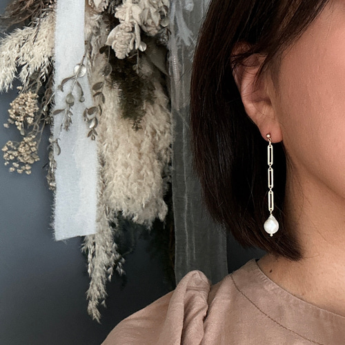 975 再販 シルバー ホワイト チェーン ハンドメイド ピアス イヤリング