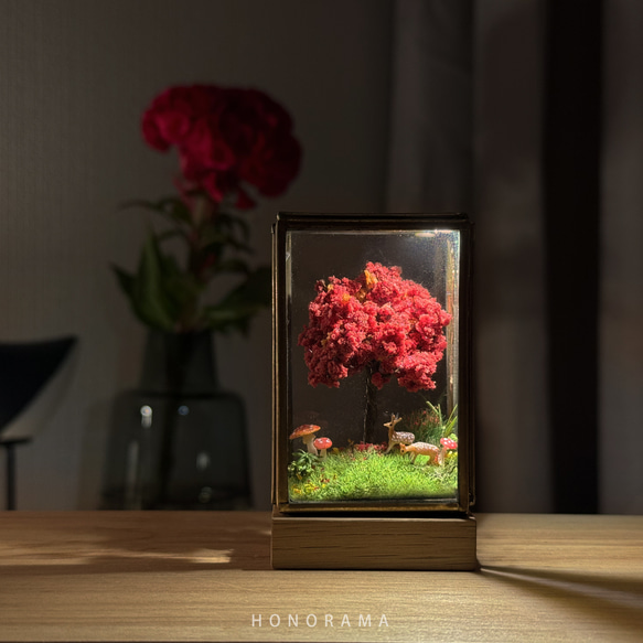 紅葉の木とシカ 真鍮フレーム ミニチュア アート 8枚目の画像