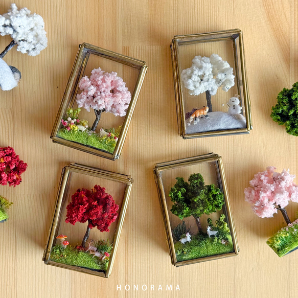 紅葉の木とシカ 真鍮フレーム ミニチュア アート 7枚目の画像