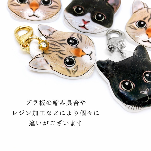 猫 顔 ストラップチャーム キジトラ ハチワレ 黒 クロ ネコ 茶トラ