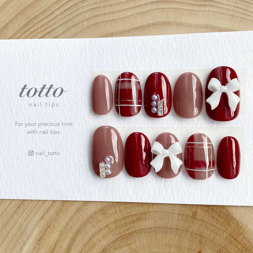 チェック×リボン ネイルチップ 99781cc359eb85dd479a26a8048b91