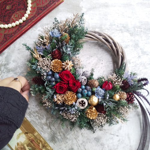 Lune Bonheur＜beau Noël＞＊冬リース＊ハーフリース＊北欧