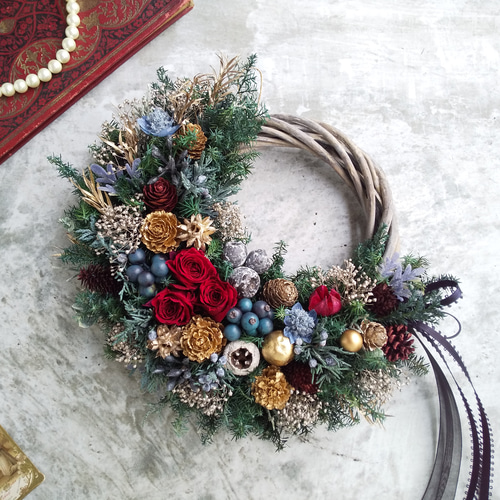 Lune Bonheur＜beau Noël＞＊冬リース＊ハーフリース＊北欧