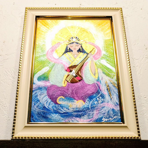 風水吉祥神仏絵画願い叶える弁財天とW白蛇と白龍〜龍体文字〜 琵琶 