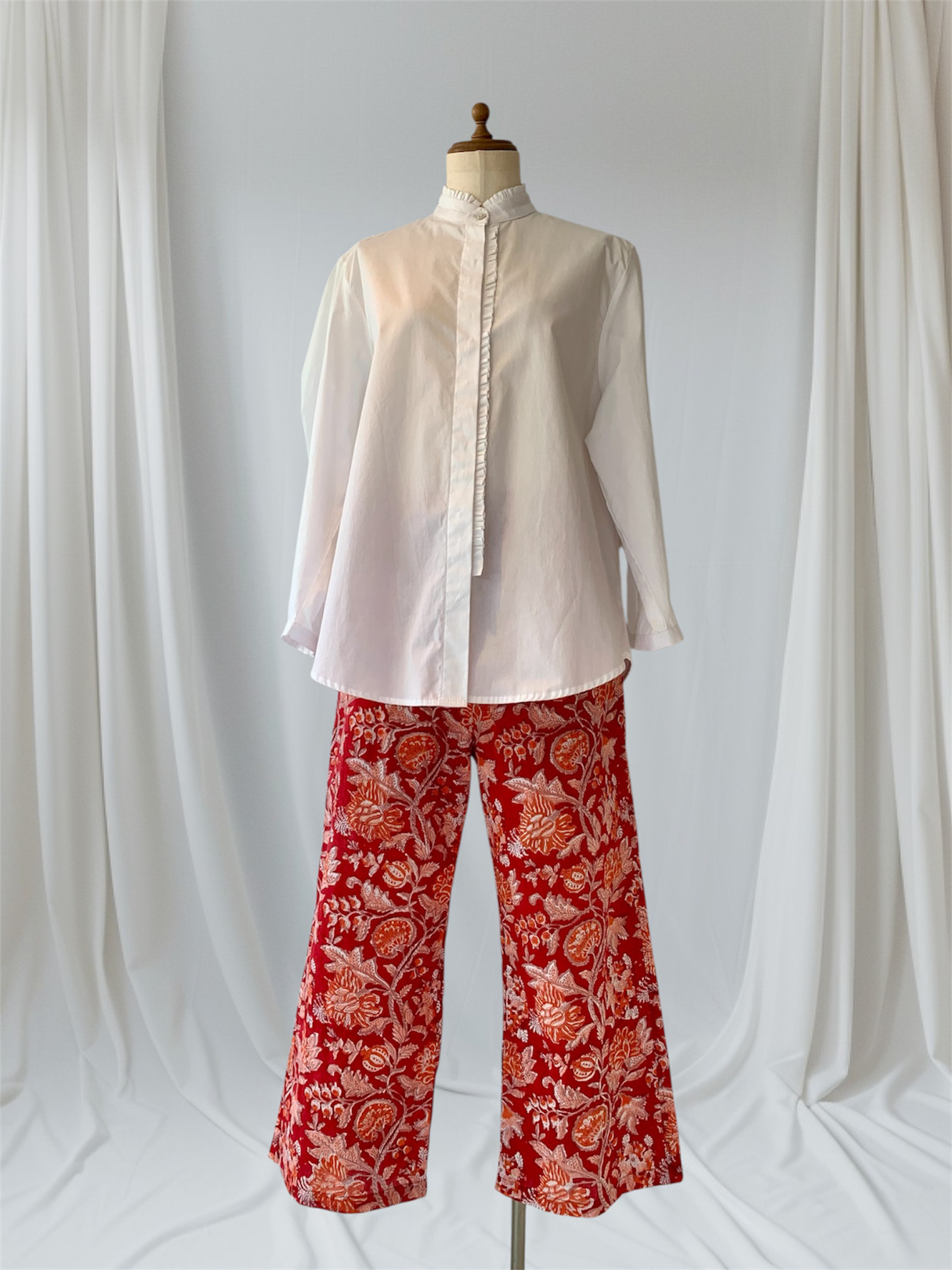 【限定品】新作　ボトム　パンツ　涼しい　インド綿　ブロックプリント