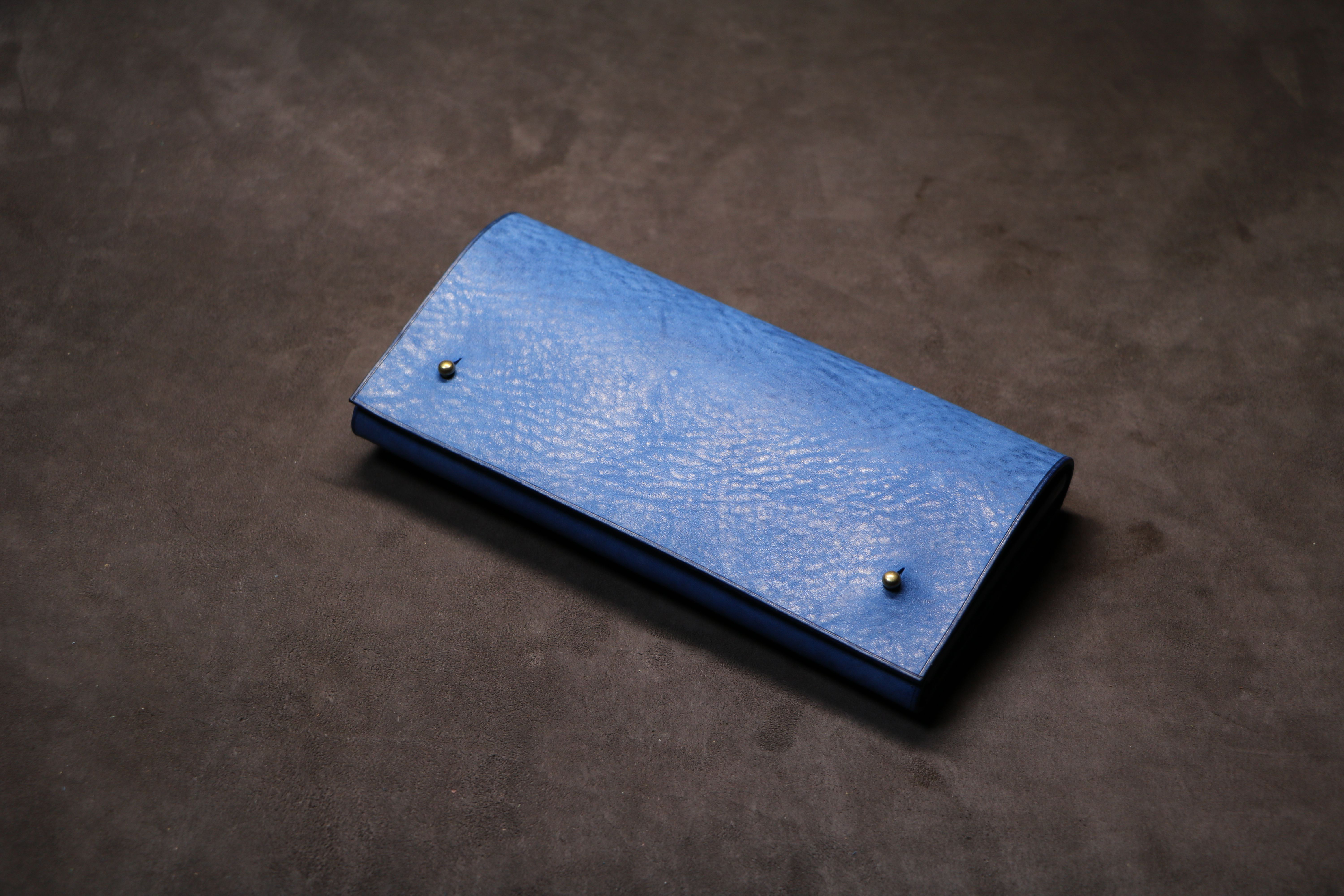 【ギボシ留め長財布】アラスカレザー ブルー EA-019