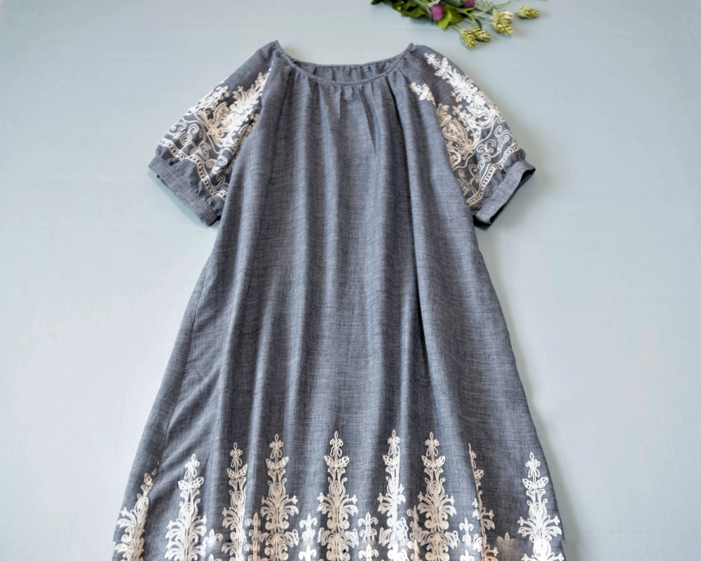 コットン100％刺繍付きシンプルな大人可愛い半袖ワンピース♪