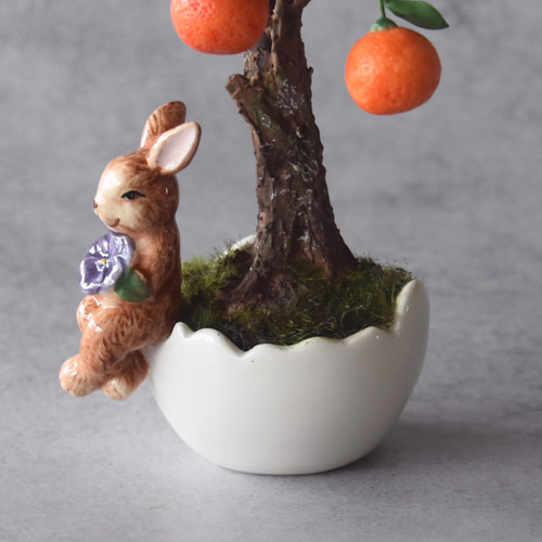 ◇粘土のお花◇ 小さな金柑（きんかん） 盆栽 S1284（ミニサイズ