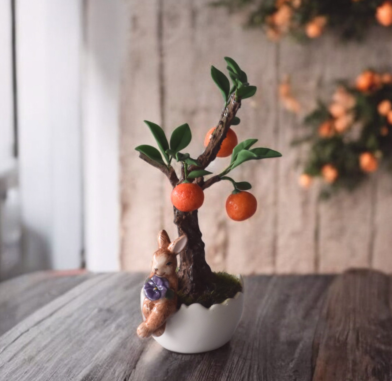 ◆粘土のお花◆　小さな金柑（きんかん）　盆栽　S1284（ミニサイズ）