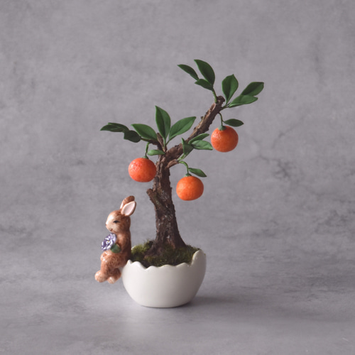 ◇粘土のお花◇ 小さな金柑（きんかん） 盆栽 S1284（ミニサイズ