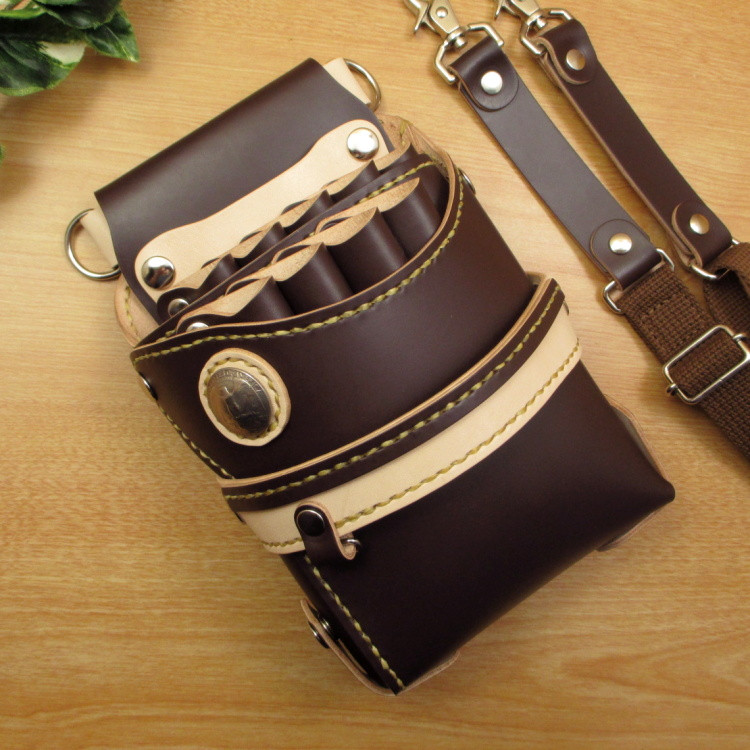 本革　ハンドメイド　９丁差し シザーケース (ダークブラウン×ナチュラル)　SCA-243/CDB