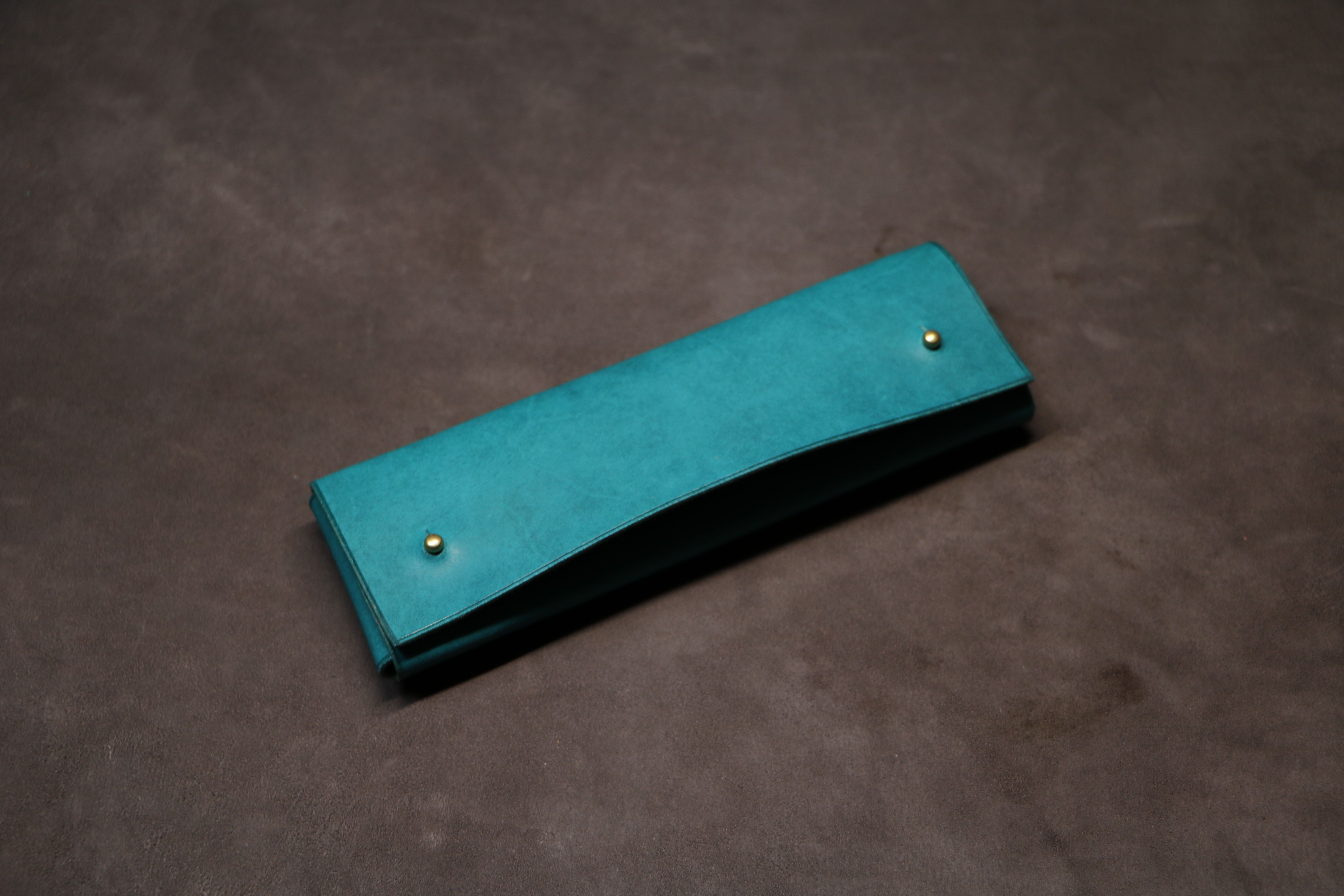 【ギボシ留めペンケース】国産オイル スカイブルー G-024