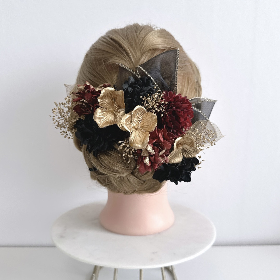 ベージュ 赤 黒 ゴールド リボン ヘッドドレス 和装 髪飾り 成人式 前撮り 袴 卒業式