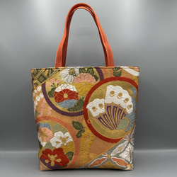 着物 帯 帯締め ハンドメイド トートバッグ リメイク 金 唐織 麗美 金