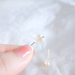 新作　一点物　天然石　大人可愛い　普段使い　お守り　お花　パール　ローズクォーツ　ステンレス　ピアス 6枚目の画像