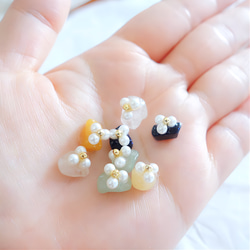 新作　一点物　天然石　大人可愛い　普段使い　お守り　お花　パール　ローズクォーツ　ステンレス　ピアス 8枚目の画像