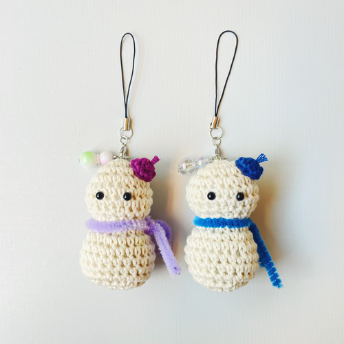 ストラップスノーマン 雪だるま 推しカラー あみぐるみ 編み物