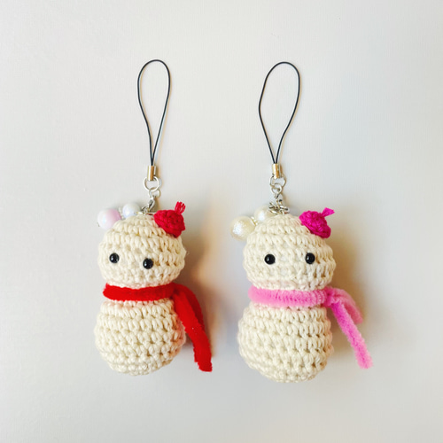 ストラップスノーマン 雪だるま 推しカラー あみぐるみ 編み物