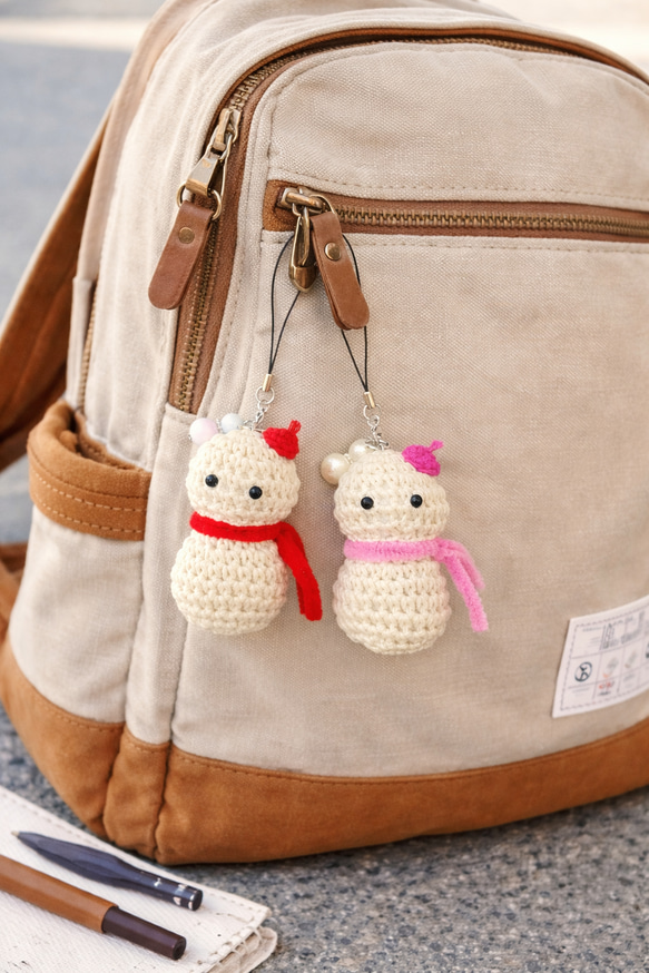 ストラップスノーマン 雪だるま 推しカラー あみぐるみ 編み物