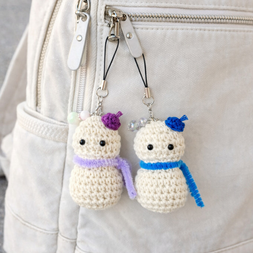 ストラップスノーマン 雪だるま 推しカラー あみぐるみ 編み物