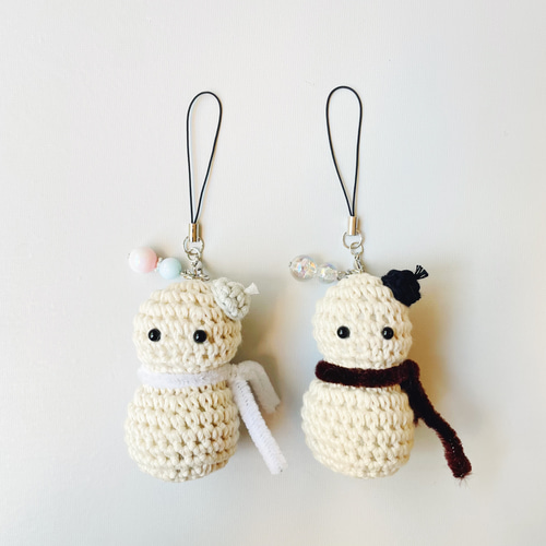 ストラップスノーマン 雪だるま 推しカラー あみぐるみ 編み物