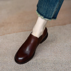 サイドゴアデザインで脱ぎ履きも楽々。サイドゴア スリッポン レザーシューズ フラットシューズ クラシック レトロ 快適 7枚目の画像