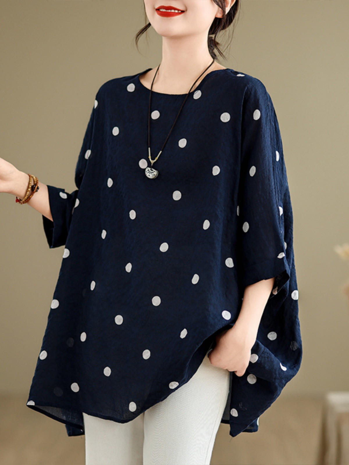 レディース半袖綿麻ゆったりTシャツトップス