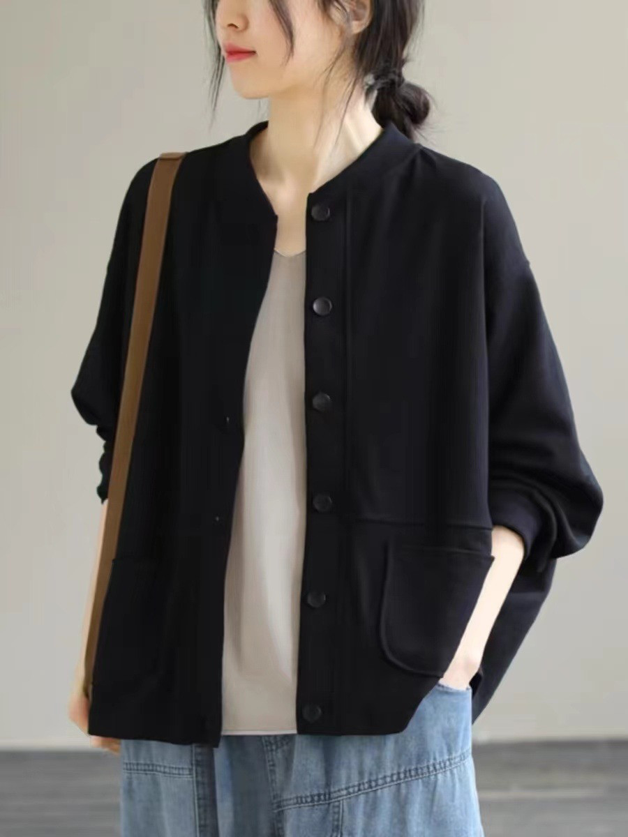 レディース長袖綿スタジャン風カーディガンスウェット