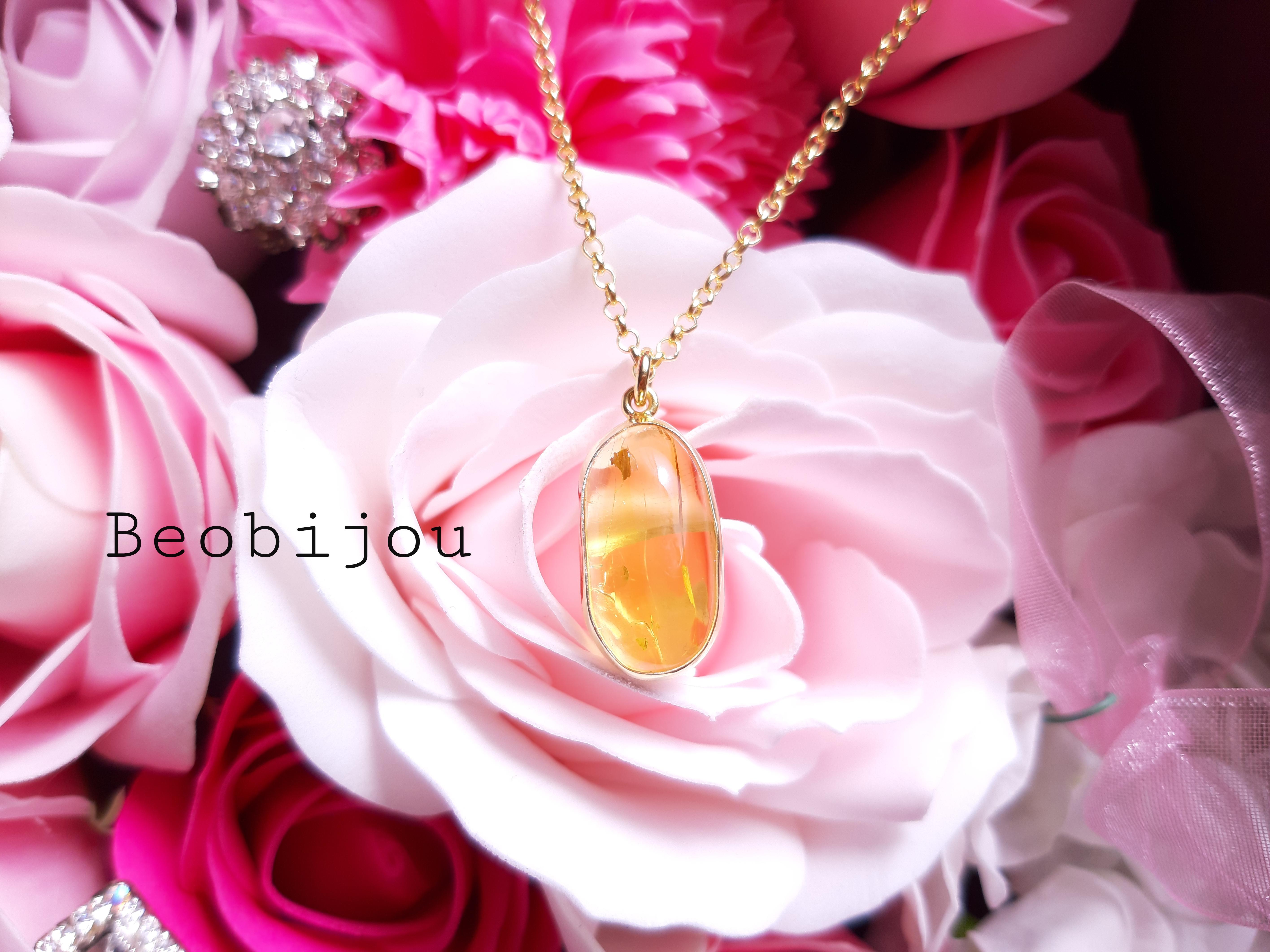 『Amber 琥珀』の世界でひとつの天然石ネックレスsv925 22kgp