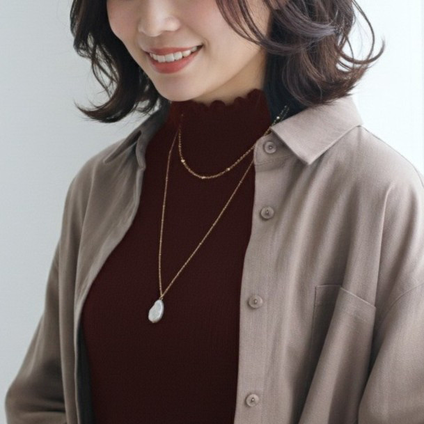 レイヤード＊大粒バロック淡水パールのセミロングネックレスとステーションチェーンの2本＊サージカルステンレス＊金アレ対応＊